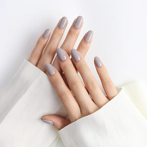 AIERFEI 24 piezas elegante avanzado Color gris Color sólido corto ovalado corto redondo uñas postizas Gel suave Prensa en suministros para uñas - Product Image 3