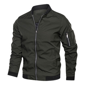 Men's Winter Fashion Casual Stand Collar Youth Zipper <b>Large</b> Size Solid Color Windproof Polyester/Cotton Custom Sports Bomber - Product Image 5