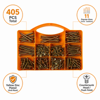 Assortiment de vis pour aggloméré 405 pièces, en acier au carbone zingué jaune, haute qualité, coffret d'outils