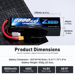 بطارية Zeee لطائرة الدرون التي يتم التحكم فيها عن بعد (RC)، بطارية ليبو FPV بجهد 14.8 فولت 4S، بسعات 3700/4200/6000/6500/7500/8000/9000/12000 مللي أمبير، 100C، بطارية FPV للطائرات بدون طيار (Drone/UAV) - Product Image 3