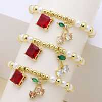 Bracelet perlé coloré avec pendentif cœur cerise en zircon et goutte d'eau pour femme, bijoux fantaisie tendance, vente en gros
