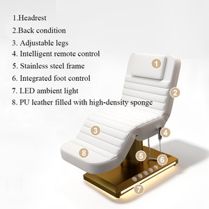 Table de massage électrique moderne de luxe en cuir blanc pour salon de beauté, lit de soin incurvé pour le visage et les cils - Product Image 4