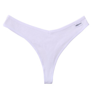 Sous-vêtements string en coton côtelé à taille basse et coupe en V sexy pour femmes D002 - Product Image 5