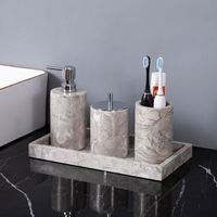 Dropshipping Shopify Marble 5 Pce Bath Set Lavabo 4 Pce Set W/ Hand Wash Bottle Tissue Box Tray Parfaitement assorti Ensemble.