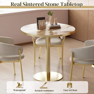 Table à manger moderne Tulip de 31,5 pouces, plateau en pierre frittée, base à bord doré, pour 2 à 4 personnes, salle à manger/café/petits espaces/restaurant - Product Image 4