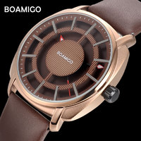 BOAMIGO 2021 Jam Tangan Olahraga dan Formal Pria Terbaru Tahan Air dengan Tali Kulit dan Casing Logam Gaya Bisnis