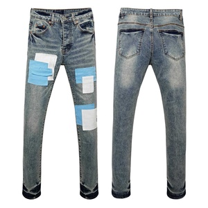 Venta al por mayor de los hombres Jeans <span class=keywords><strong>Ropa</strong></span> de diseñador Y2K Hacer Old Patchwork Denim Pantalones con flecos Hombres Street <span class=keywords><strong>Hip</strong></span> <span class=keywords><strong>Hop</strong></span> Style Baggy Skinny Jeans - Product Image 1