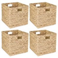 Panier de rangement en jacinthe d'eau tressée avec poignée, pliable, style rustique, pour la maison, la chambre, la cuisine, le salon (capacité 6-10L)