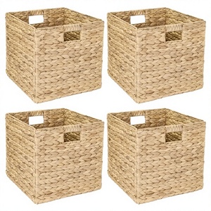 Natural Water Hyacinth Hand <b>Woven</b> Square Storage <b>Basket</b> with Handles Foldable Living Room Organizer VIETCHOICE - Product Image 2