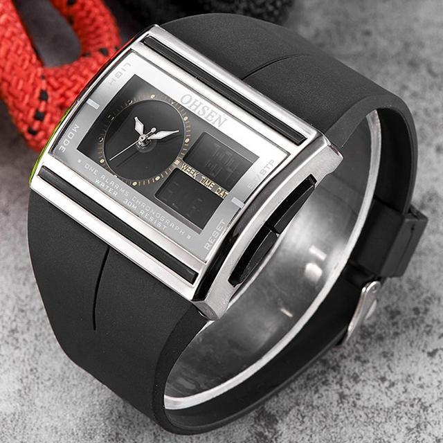 OHSEN AD0518 Digital LCD Sport Men Dual Display Wristwatch Reloj Masculino 50M Diving Rubber Band Fashion Sport Electronic Watch
