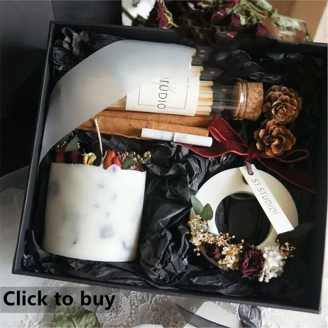 private label handmade Natural Rose dried flower luxury gift household soy wax scented candles set