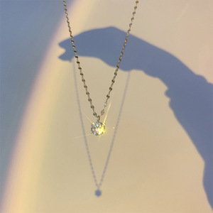 Korean Style Simple Six Prong Diamond Necklace For Women Elegant Clavicle Chain With Pearl Gold And Platinum Finish - Product Image 2