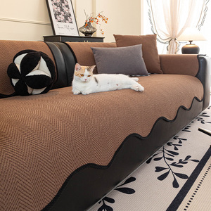 HiPhi Chenille <b>Sofa</b> Cushion Autumn Colors Solid Pattern Anti-Cat Scratch Non-Slip <b>Cover</b> <b>for</b> General <b>Sofa</b> - Product Image 1