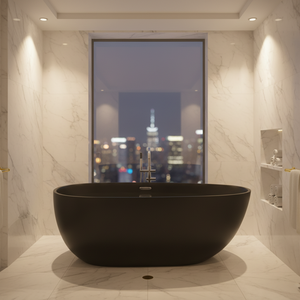 <span class=keywords><strong>Baignoire</strong></span> autoportante moderne ovale pour bain intérieur, en <span class=keywords><strong>acrylique</strong></span> noir, avec fonction massage et hydromassage - Product Image 3