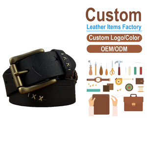 Men's Vintage Full-Grain Leather Belt, Handcrafted Distressed Cowhide Waist Belt with Antique Brass <b>Pin</b> Buckle - Product Image 2