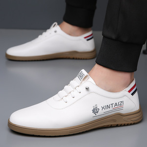 XINTAIZI White Casual Lace-up Synthetic Upper Round <b>Toe</b> Rubber Outsole Anti-Slippery Walking Shoes Men's Spring Summer - Product Image 2