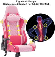 Chaise rose de gaming ergonomique pour filles, avec appui-tête de chat, fauteuil à pampilles pour ordinateur de bureau