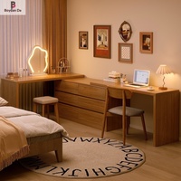 Bureau d'ordinateur en bois de chêne massif chinois écologique avec miroir éclairé intégré et armoire de chambre d'angle sur pied