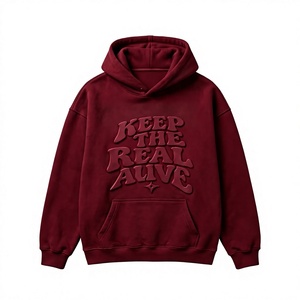 Sudadera con Capucha Oversize Roja para Hombre, Diseño con Logotipo en Relieve, Ropa Urbana, Venta al Por Mayor - Product Image 1