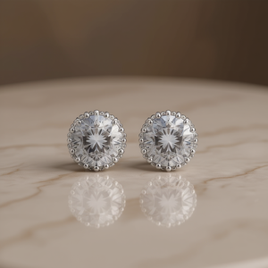 Orecchini a lobo in oro bianco con diamanti, argento 925, taglio brillante rotondo, montatura a castone, gioielli classici da sposa per donna - Product Image 2