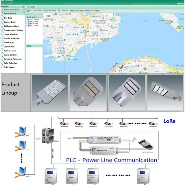 SOWIN IoT Street Lighting Software Platform Remote Control PLC/LoRa Smart Connected Luminaries 1000W Load Capacity Energy Saving
