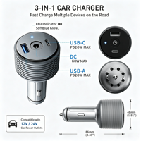 Adaptateur allume-cigare Star Mini pour voiture 12V/24V DC, convertisseur élévateur 24V, double ports USB, trois-en-un 60W sans redémarrage