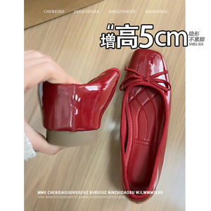 New Style Women's Red Patent Leather Wedding Shoes Ballet <b>Flats</b> Bows Light-Weight Insole Height-Increasing Bridal Summer - Product Image 6