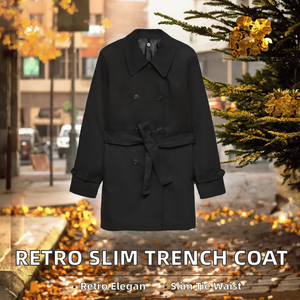 Elegant Black <b>Double</b> <b>Breasted</b> Trench <b>Coat</b> With Belt Notched Collar Full Sleeve Medium Length <b>Women's</b> All Seasons Woven Polyester - Product Image 2