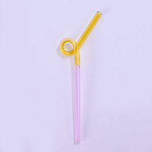 Verre soufflé en forme de <span class=keywords><strong>paille</strong></span>, style japonais, mignon, haute température, couleur créative assortie, boisson au lait chaud, courbé, Chine - Product Image 6