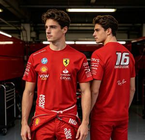 Abbigliamento da <span class=keywords><strong>uomo</strong></span> # T-Shirt da Corsa F1 Charles Leclerc 16 - 100% Poliestere, Tessuto Lavato, Logo Personalizzato Stampato, Traspirante, Asciugatura Rapida, OEM - Product Image 3