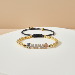 Vòng tay hạt cườm mạ vàng 18K cao cấp kèm charm bé trai bé gái, trang sức gia đình đính đá CZ sang trọng, quà tặng Ngày của Mẹ, bán sỉ - Product Image 1