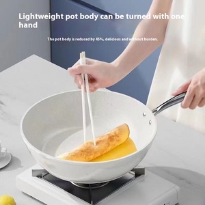 مقلاة صينية بيضاء مرصعة بالحصى غير لاصقة للاستخدام المنزلي هدية مثالية لقلي المقالي - Product Image 5