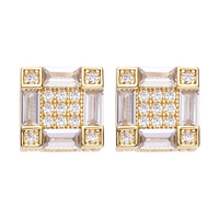 Boucles d'oreilles clous en argent sterling 925 avec croix baguette dorée 10 mm à visser, style hip-hop, idéales pour les cadeaux