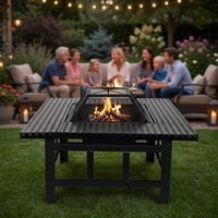 Table de jardin multifonctionnelle de style moderne avec foyer élégant en acier au carbone pour grillades et bois de chauffage