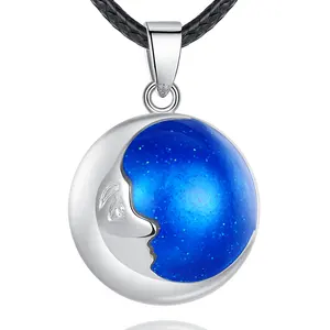 Changda newborn mother day gift blue enamel crescent half moon llamadores de angeles baby christening jewelry