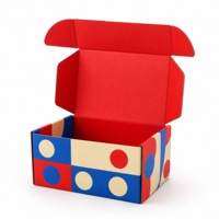 Boîte d'expédition personnalisée avec logo, motif pop art à blocs de couleurs et points, intérieur rouge intégral, boîte en carton ondulé pour emballage de jouets et cadeaux pour enfants