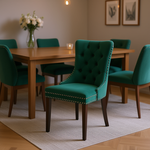 Chaise de salle à manger moderne en velours rembourrée de la collection Db Nikki, pieds en bois massif, garniture cloutée, modèle D0100H7FJ6T - Product Image 2