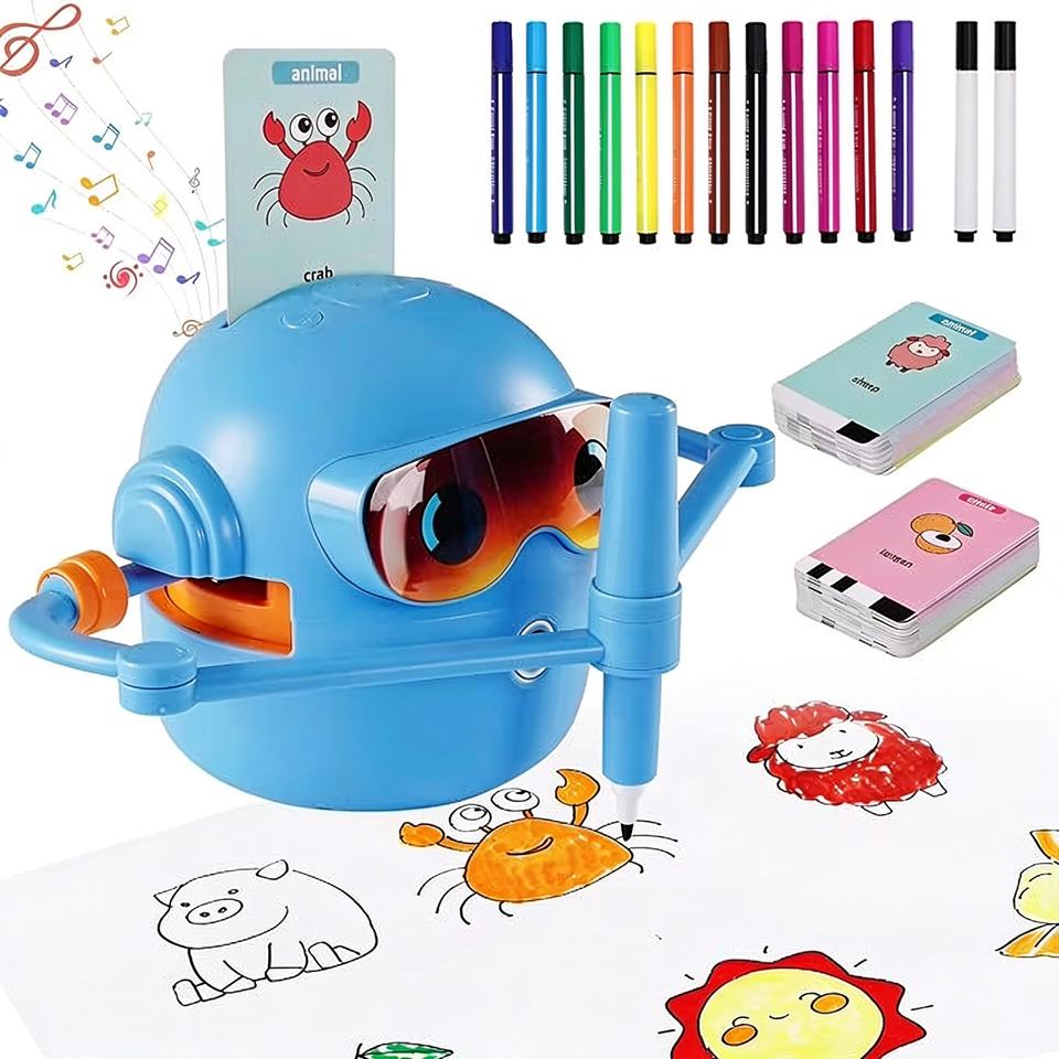 Rechargeable Smart Drawing Robot Voice Broadcast Flexible Arms Pen Card ...