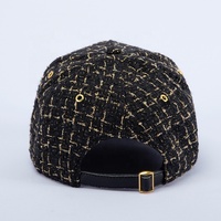 Gorra de Béisbol de Tweed de Lujo con Logotipo Personalizado al por Mayor, Visera de Cuero PU, Logotipo con Pedrería, Gorra Deportiva Casual de Moda para Mujer, OEM ODM