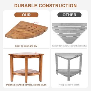 Tabouret de douche en teck à 2 niveaux avec étagère de rangement et pieds antidérapants réglables - Product Image 2