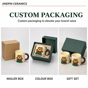 Tasse en céramique à paroi épaisse, finition brillante, avec poignée marron et logo personnalisé motif ours de dessin animé, pour <span class=keywords><strong>caf</strong></span>é et hôtel, vente en gros - Product Image 5