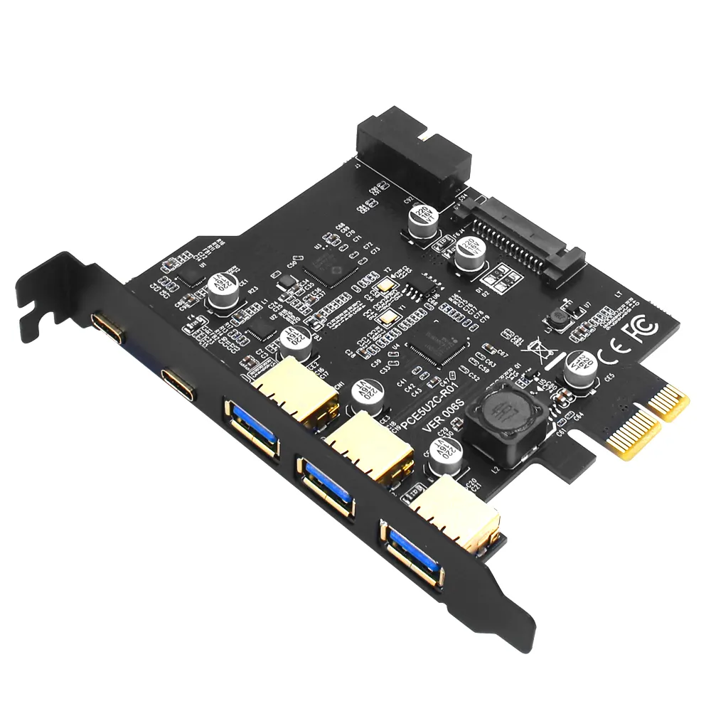 TISHRIC PCI-E 1X a 2 puertos Tipo-c 3 puertos usb3.0 Placa adaptadora de expansión Controlador PCI Tarjetas adicionales con tarjeta PCIE 1/4/8/16X