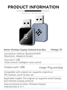 Adaptateur Carplay USB noir, mini, convertit Carplay sans fil et Android Auto, 2 en 1 - Product Image 3