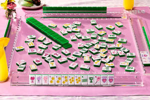 Green Mahjong Tiles Set White Game Pieces Printed Mahjong Set for Table <b>Entertainment</b> - Product Image 4
