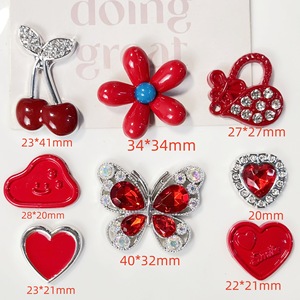 Accessoires de mode Version Red Cherry Butterfly Love, fleur à cinq pétales, coiffe, fleur pour vêtements, breloque pour étui à accessoires, matériaux - Product Image 2