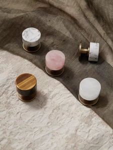 Poignées de meuble rondes en cristal naturel rose et blanc, poignées de tiroir en laiton massif, tirants de meuble en marbre – Offre Spéciale - Product Image 6