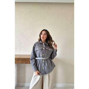 Chemise en cachemire gris pour femme avec boutons dorés - Vente en gros - Product Image 4