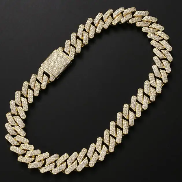 Collier en or pour hommes, chaîne à mailles cubaines, cou transparent, bijoux de rappeur, 20mm, CZ Miami