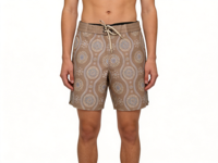 Shorts de bain pour homme gris à imprimé géométrique, séchage rapide, avec cordon de serrage à la taille, pour la plage et la pêche