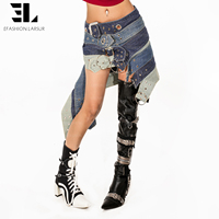Jupes en jean patchwork à rivets LARSUR, fabrication sur mesure, taille haute amovible pour femmes